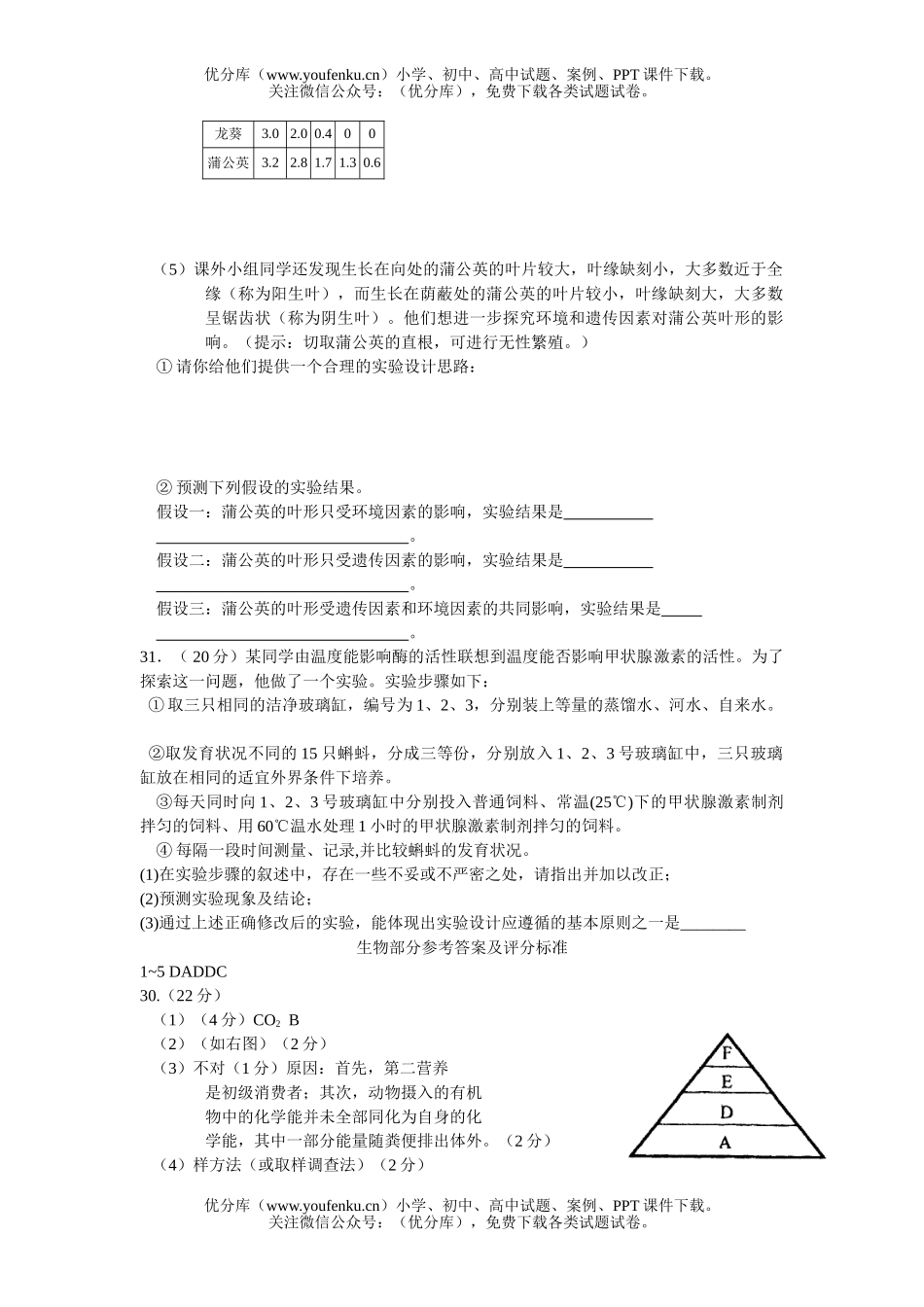 高中三年级生物上学期第二次联考试卷_第2页
