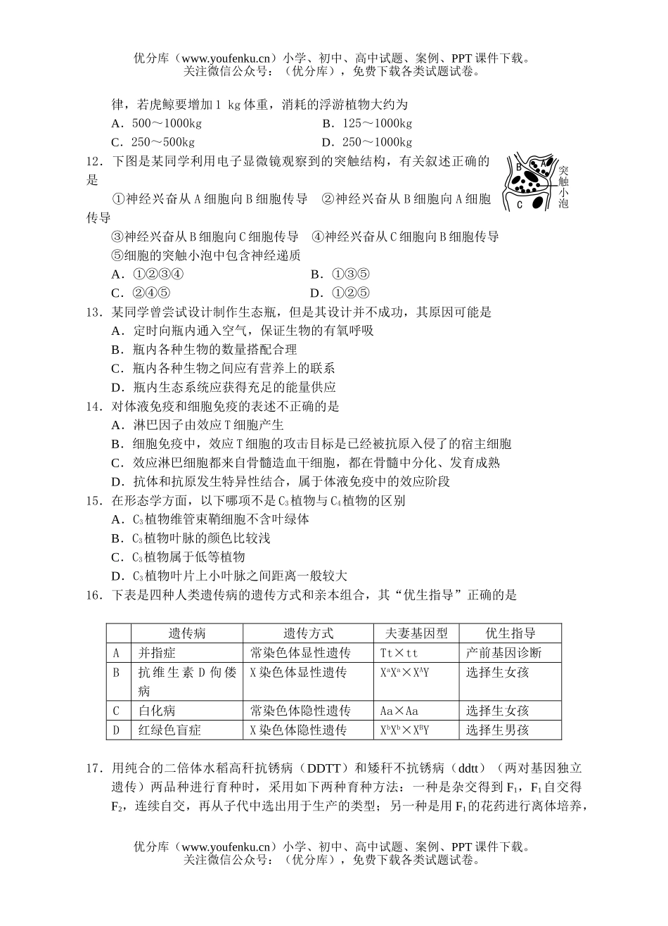高中三年级生物第一次模拟考试卷_第3页