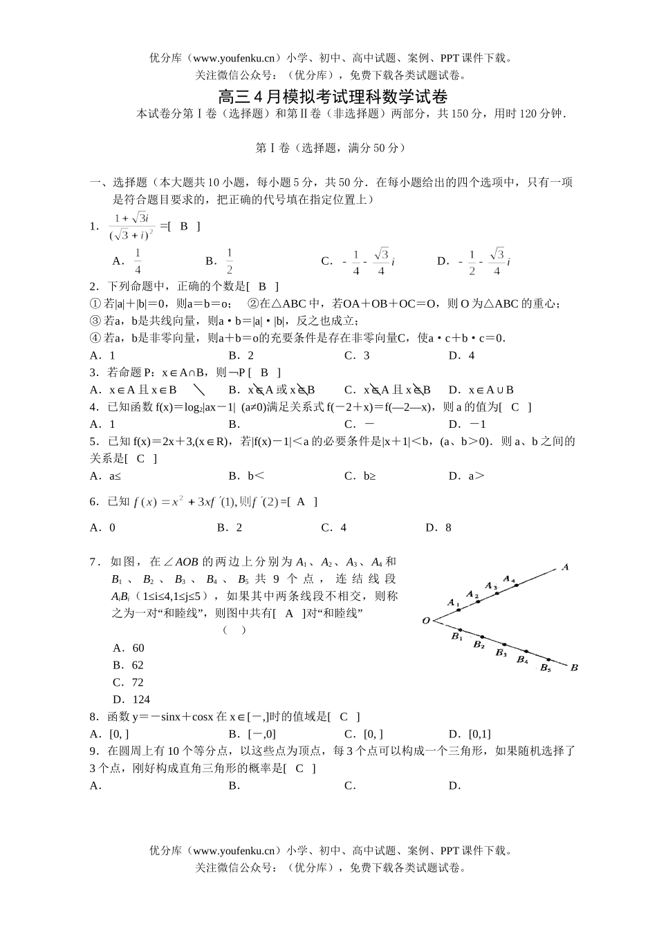 高考数学4月模拟考试理科试卷_第1页