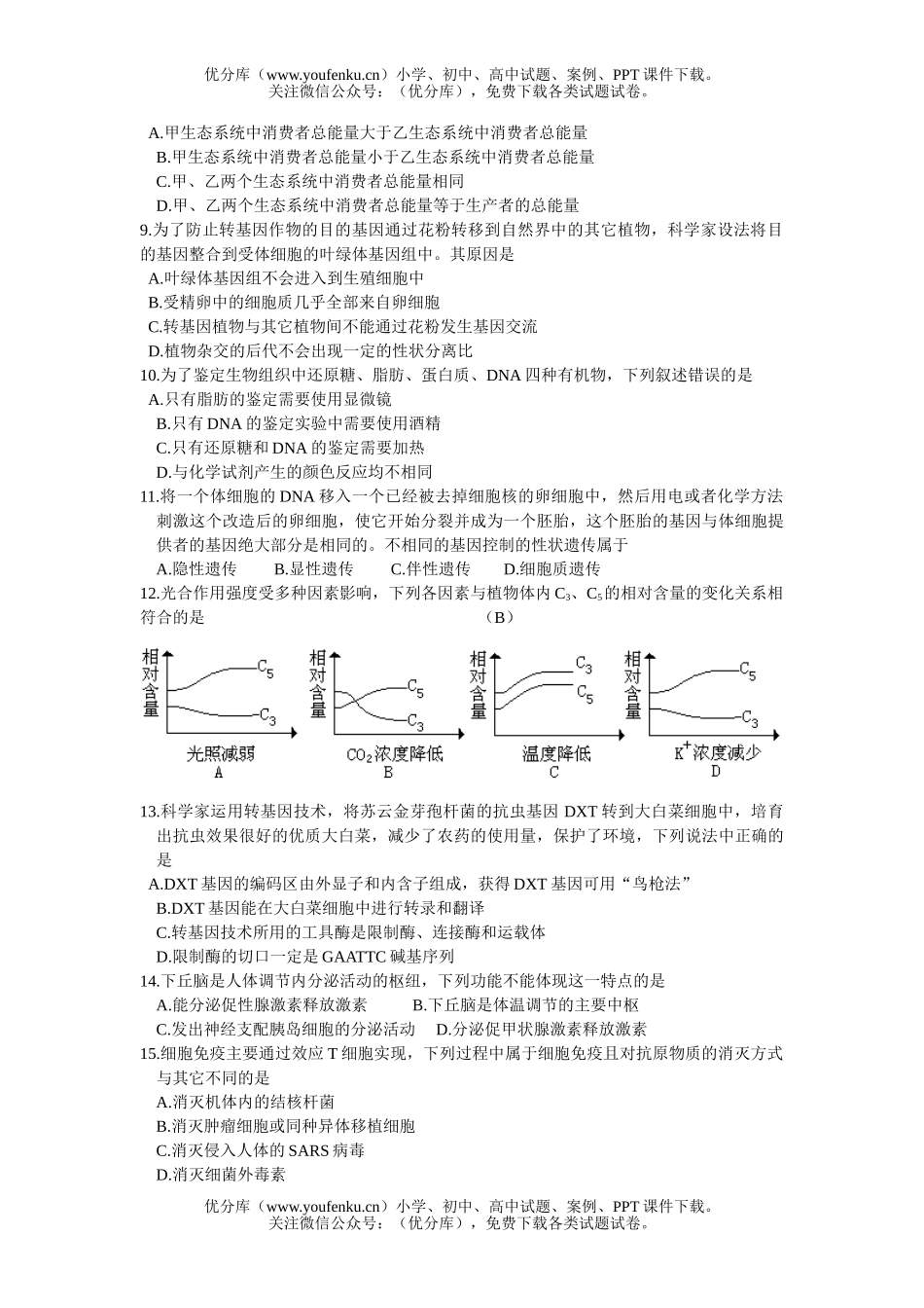高中三年级生物模拟练习试卷_第2页