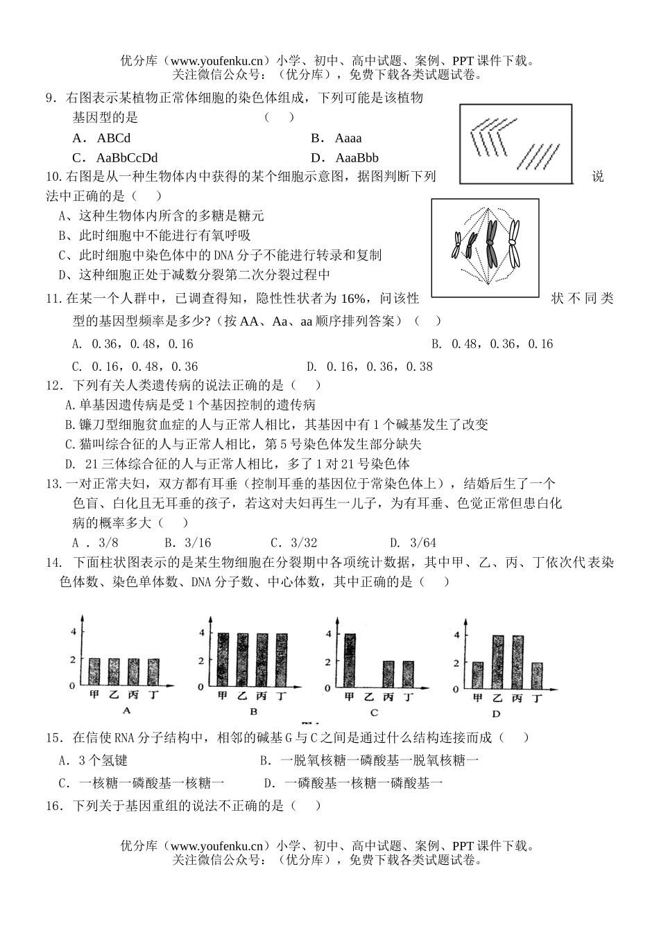 高中三年级生物高考复习必修2测练题试卷_第2页