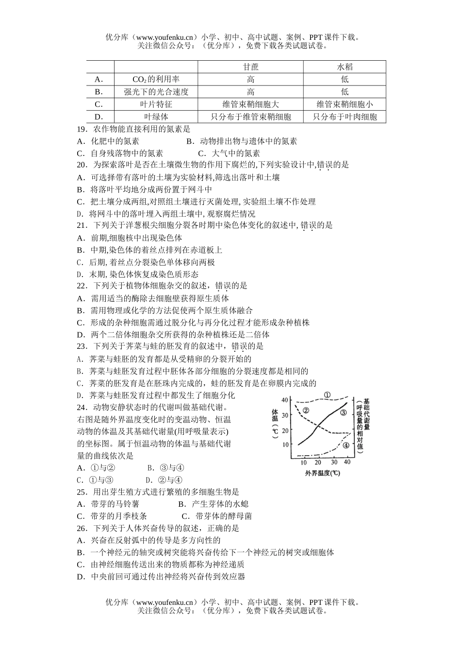 高中三年级生物教学调研测试卷_第3页