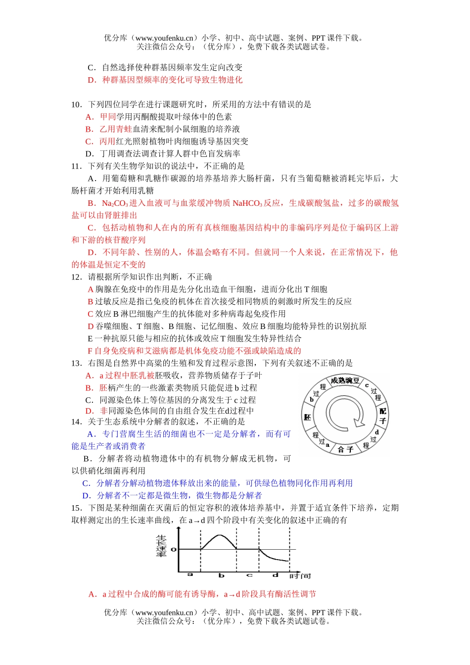 高中三年级生物纠错题五试卷_第3页