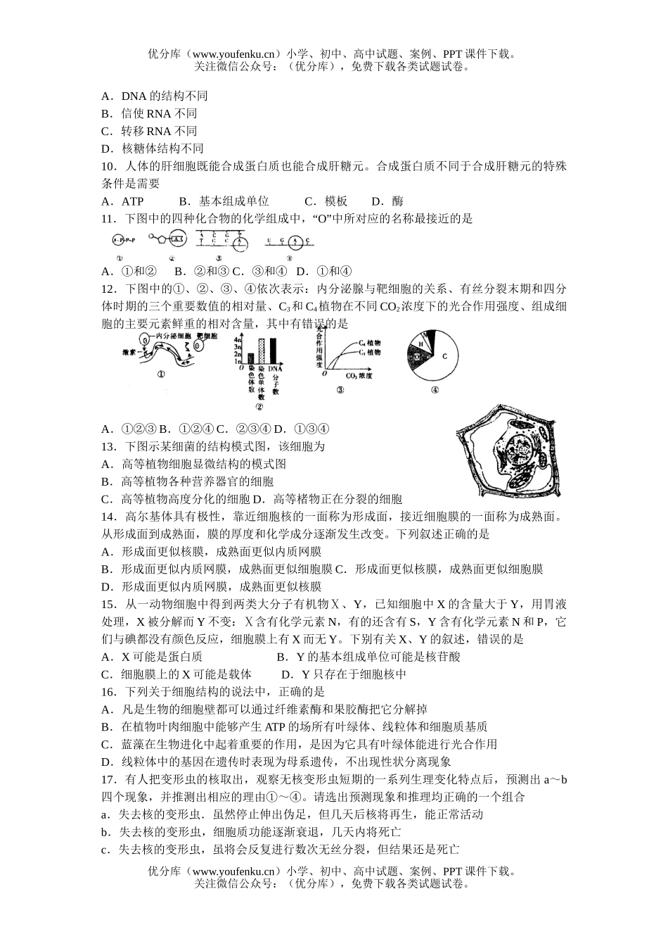 高中三年级生物高考热点重点难点专题测1试卷_第2页
