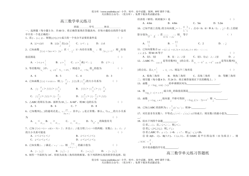 高考数学单元练习试卷_第1页