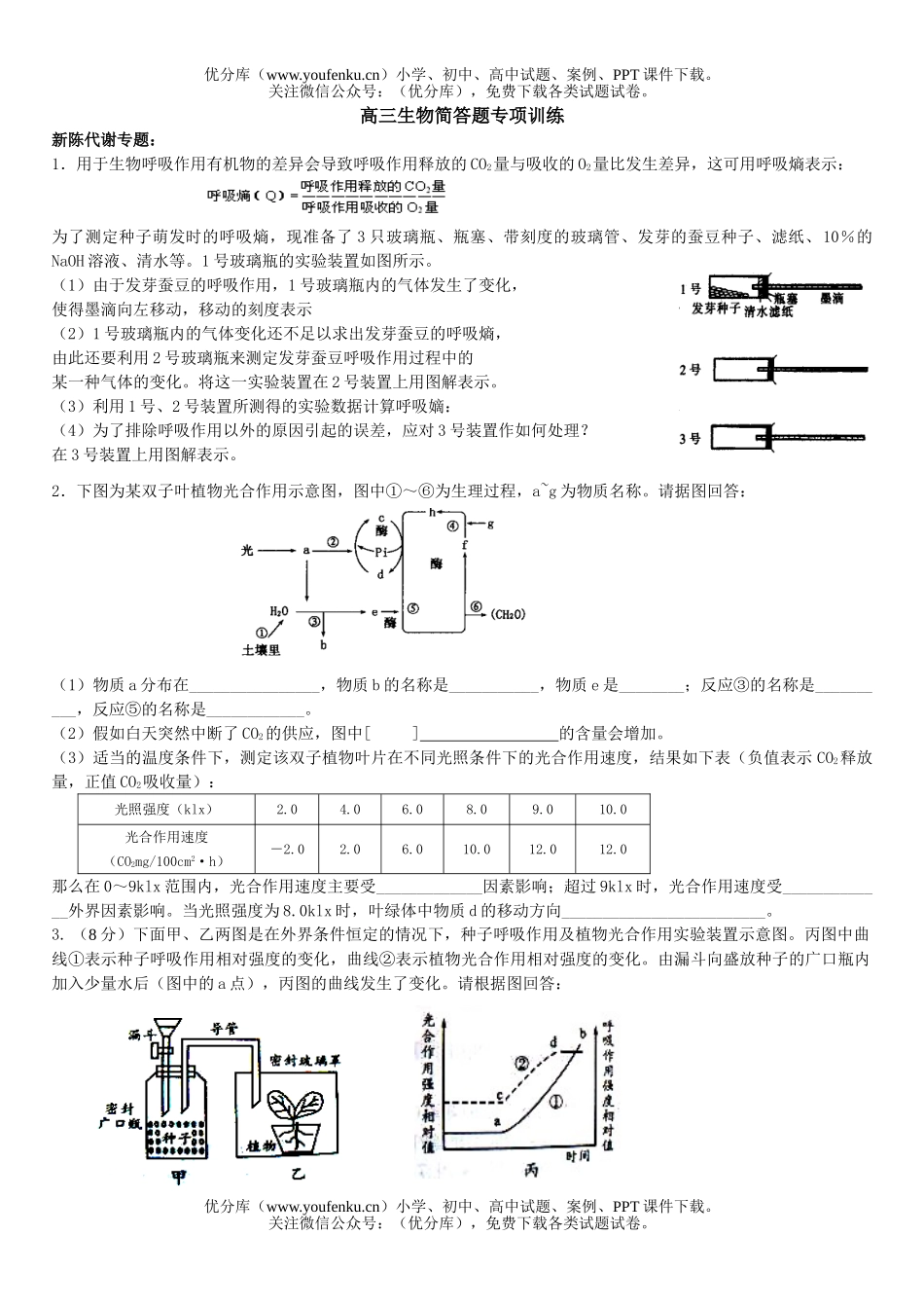 高中三年级生物简答题专项训练2试卷_第1页