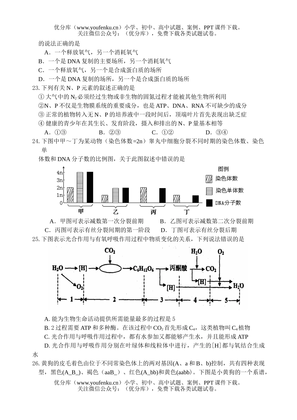 高中三年级生物第四次月考2试卷_第3页