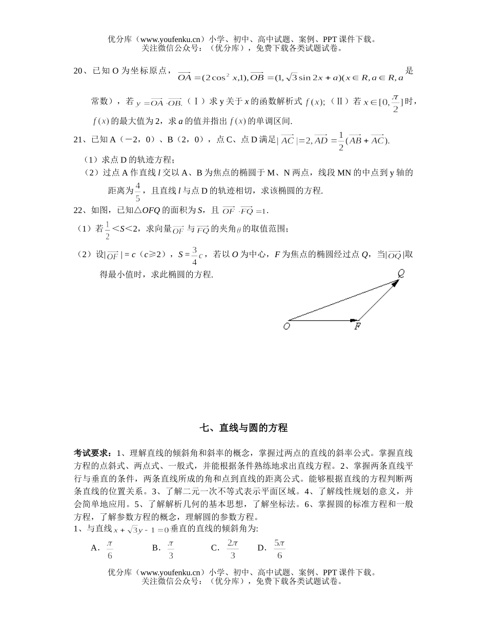 高考数学高考平面向量及解析几何测试卷_第2页