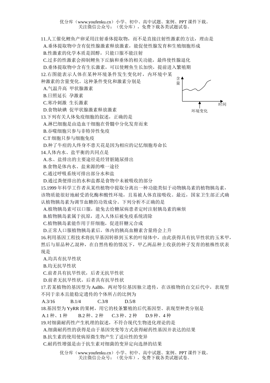 高中三年级生物第二次调研测试卷_第2页