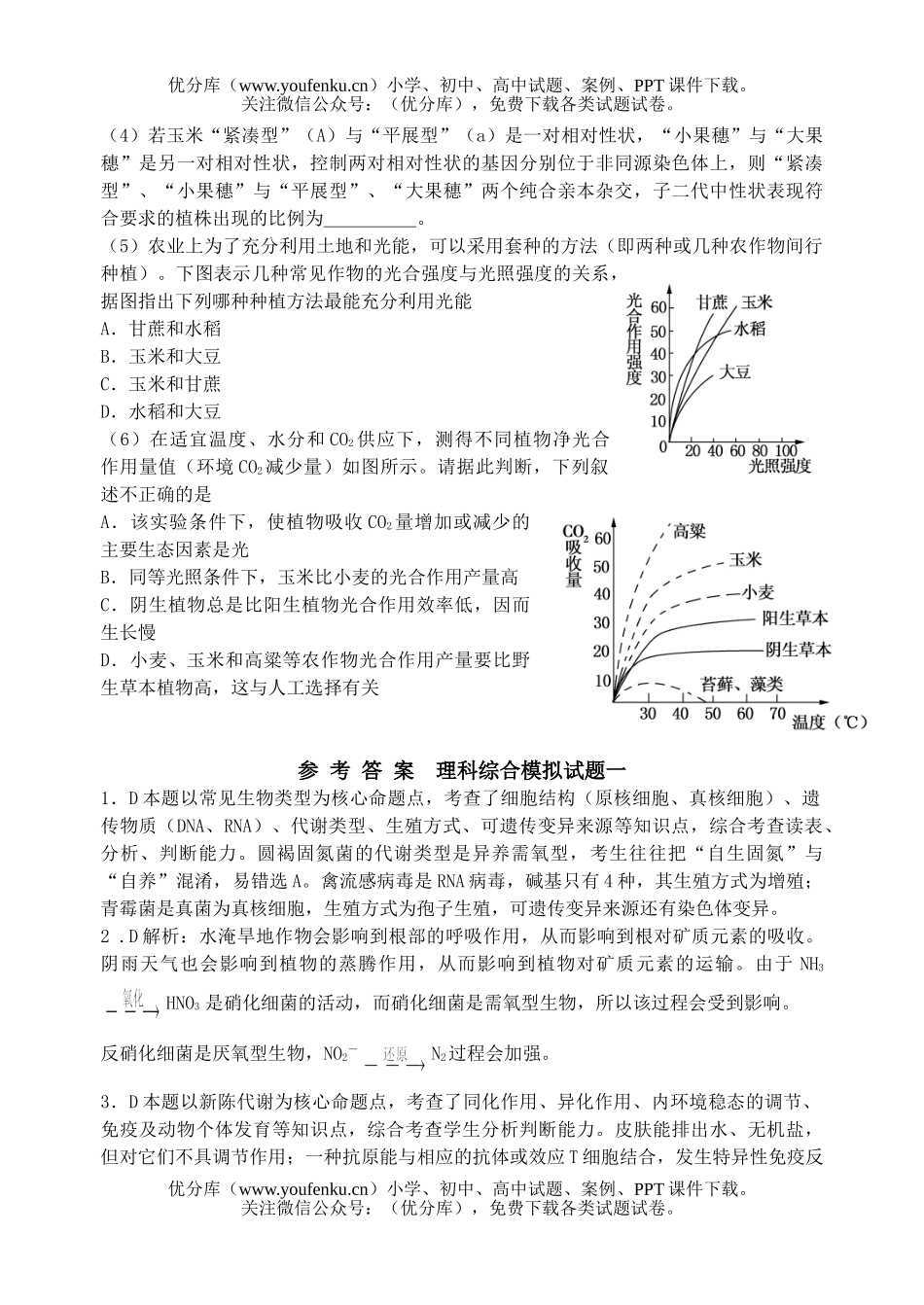 高中三年级生物理综部分模拟试卷_第3页