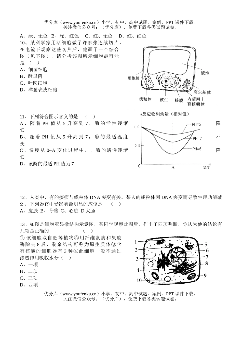 高中三年级生物选择题训练3试卷_第2页