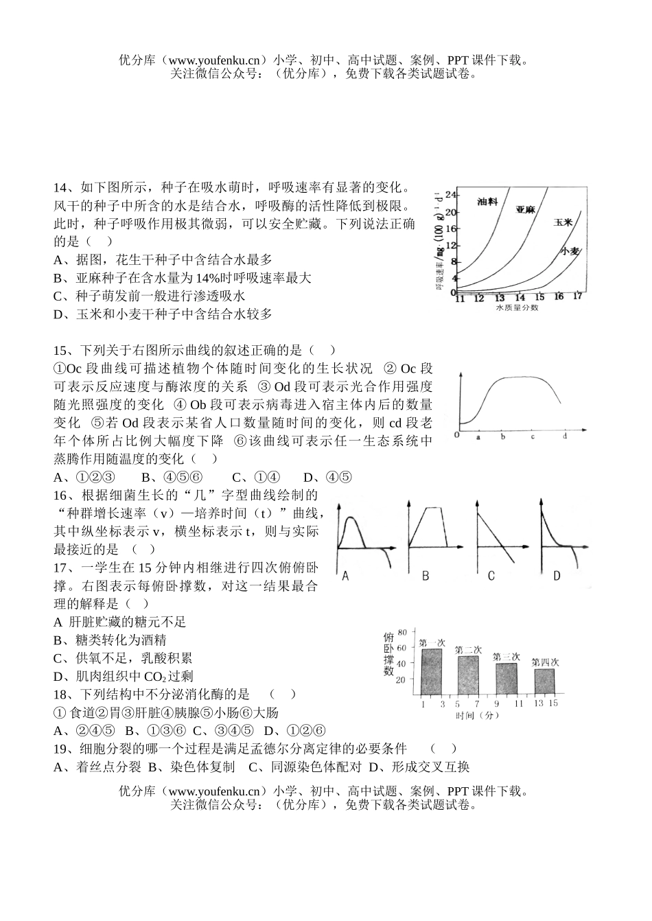 高中三年级生物选择题训练3试卷_第3页