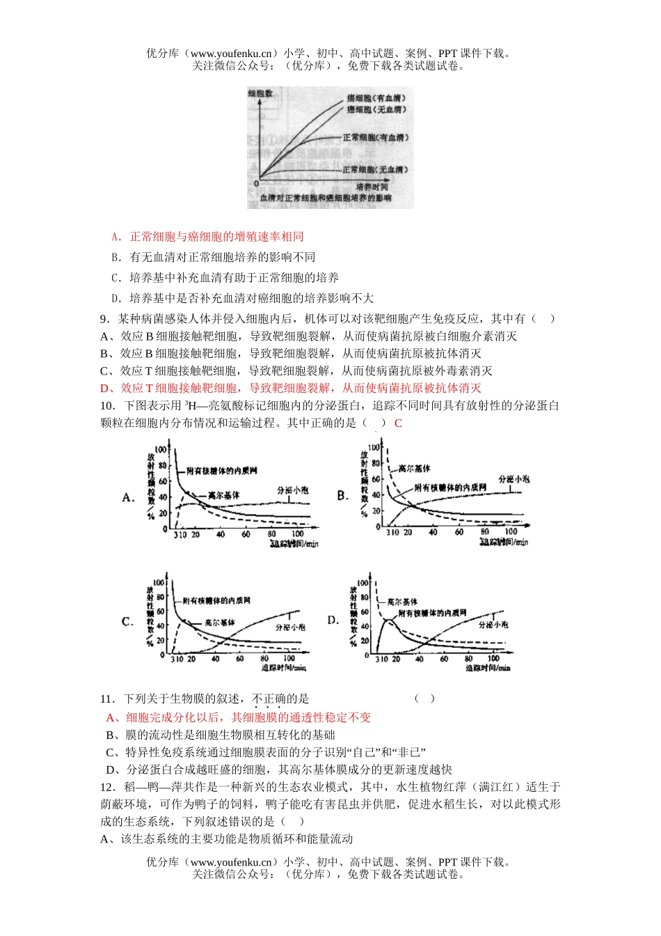 高中三年级生物复习检测试卷_第2页