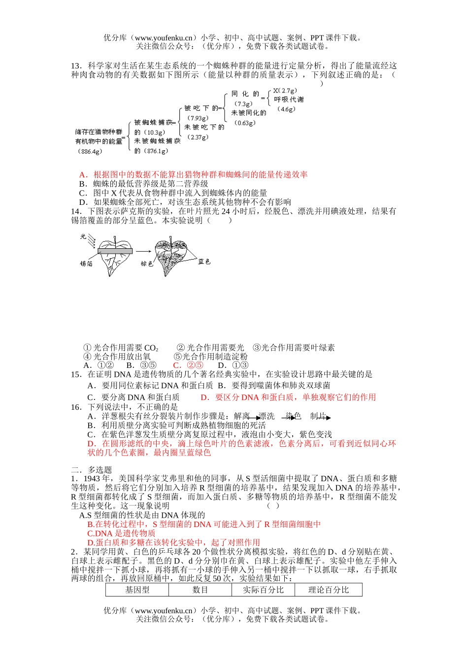 高中三年级生物实验史的教育实验训练试卷_第3页
