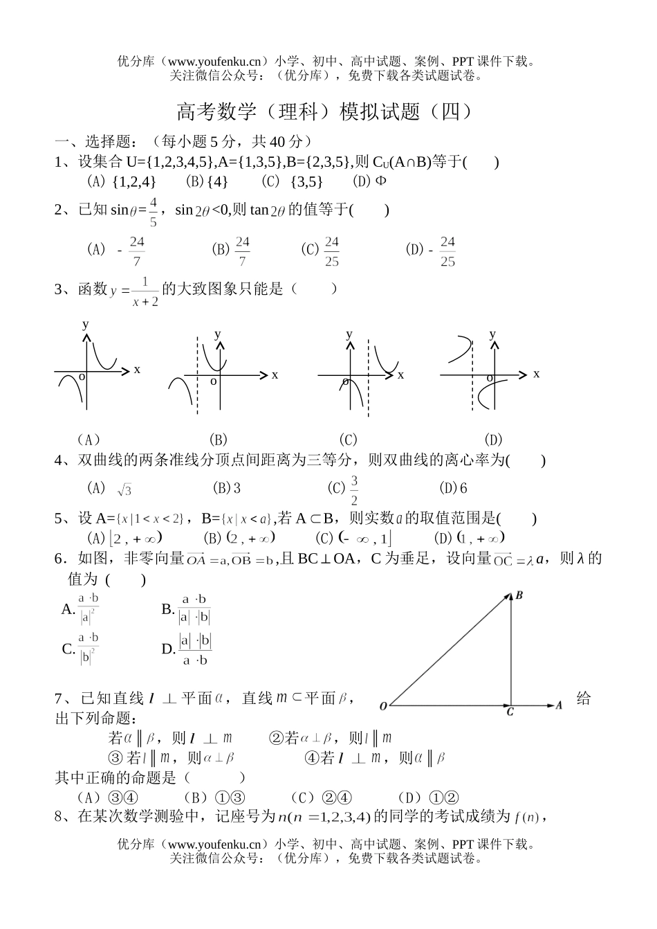 高考数学高考(理科)模拟(四)试卷_第1页