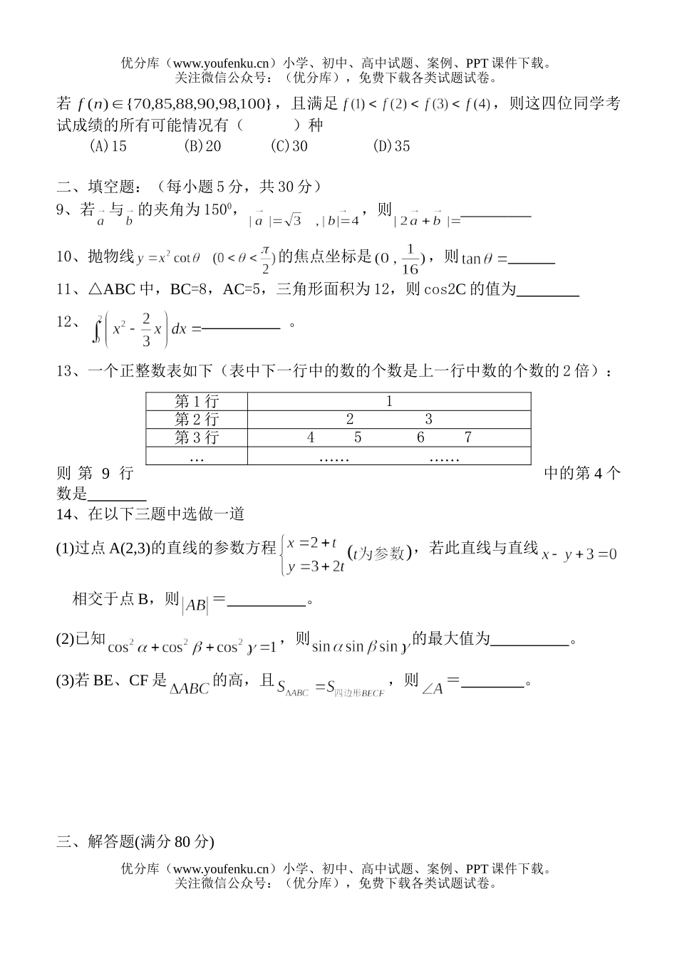 高考数学高考(理科)模拟(四)试卷_第2页