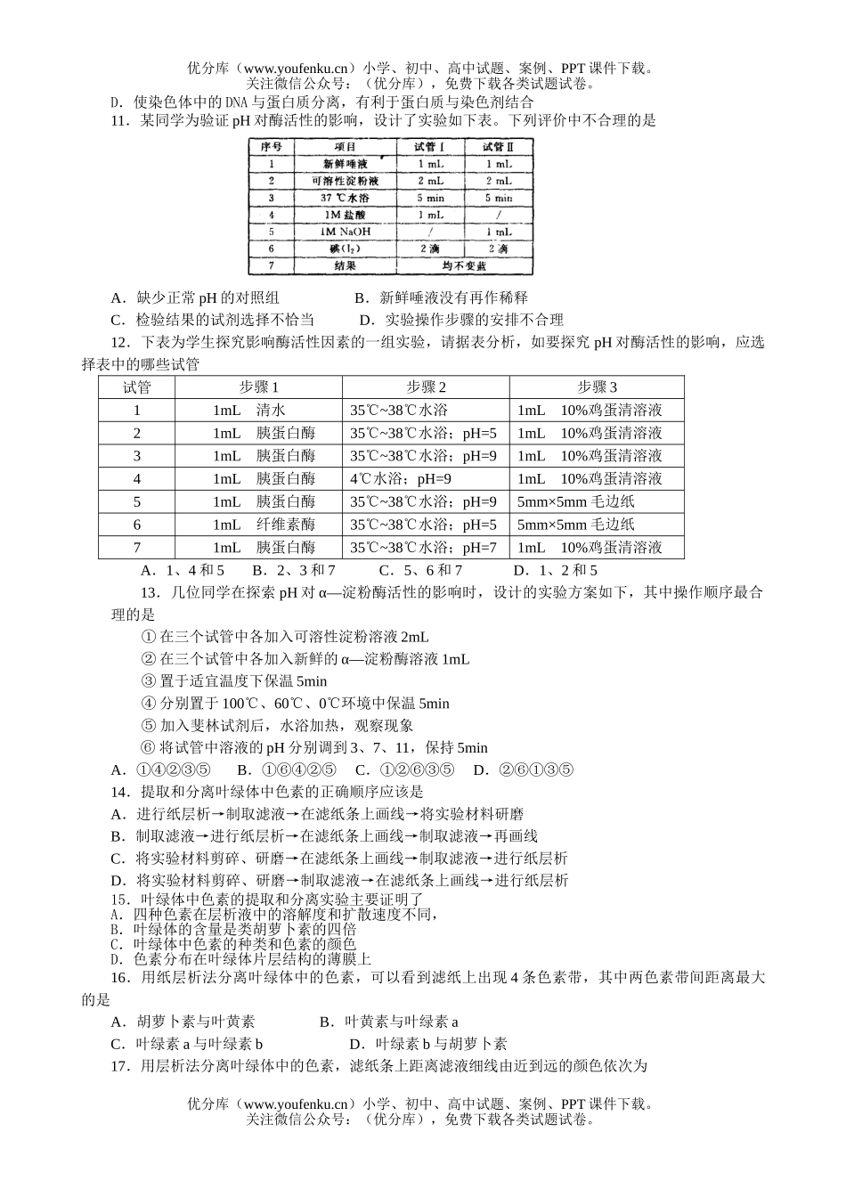 高中三年级生物实验专项强化1试卷_第2页