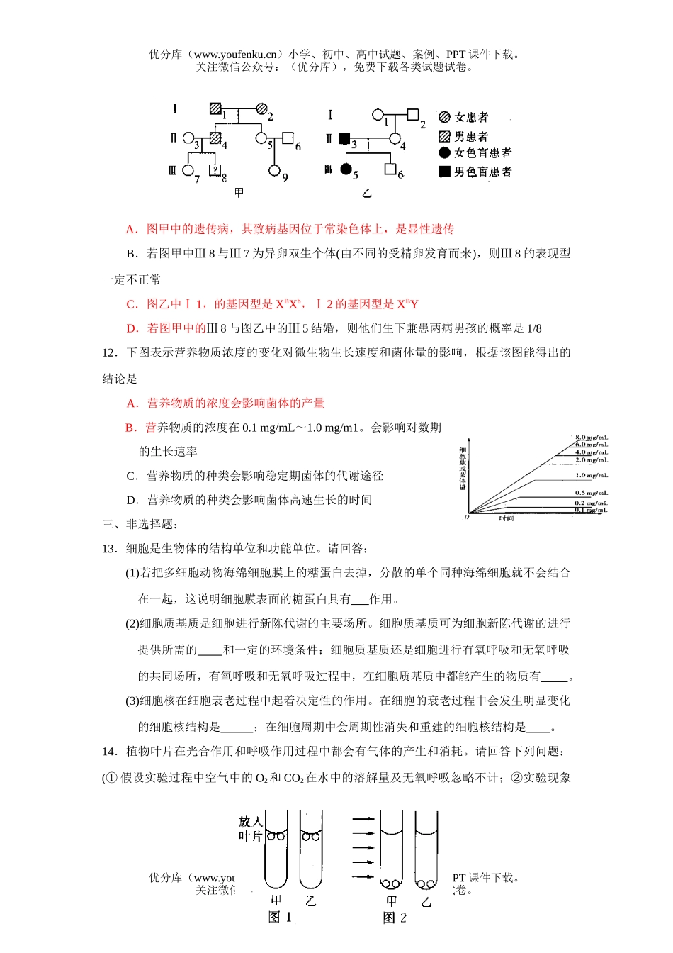 高中三年级生物纠错题八试卷_第3页
