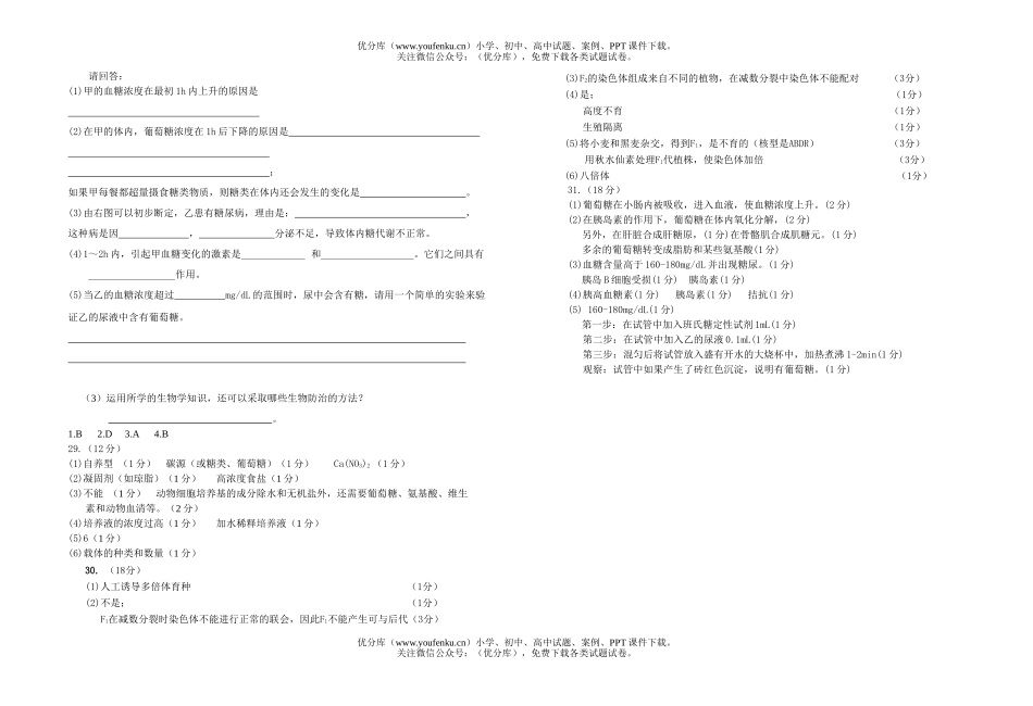 高中三年级生物第二学期综合能力测试卷_第2页