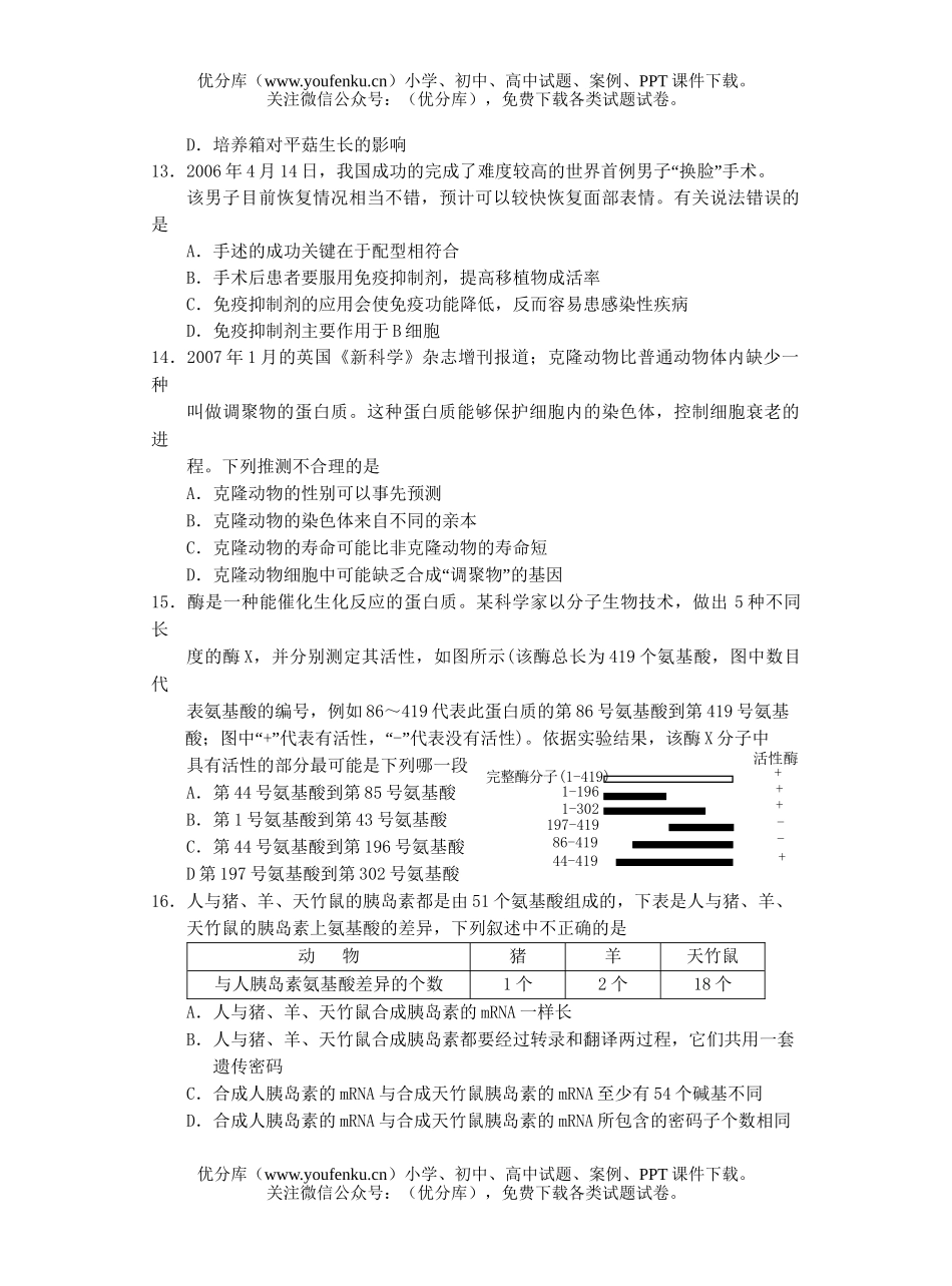 高中三年级生物第二学期第三次模拟考试卷_第2页