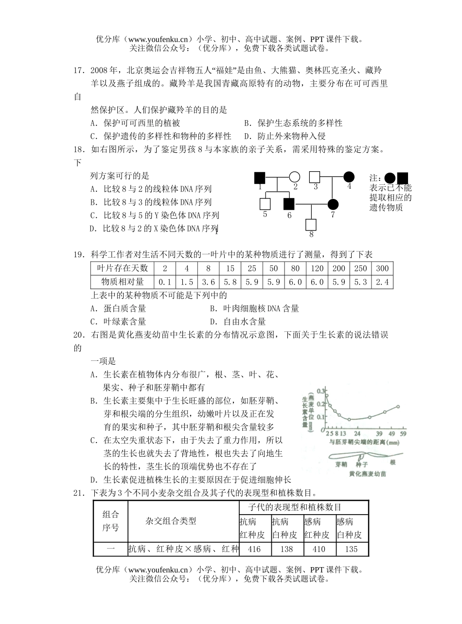 高中三年级生物第二学期第三次模拟考试卷_第3页