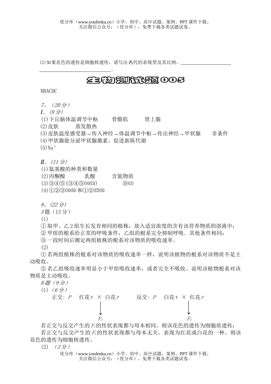 高中三年级生物复习测5试卷_第3页