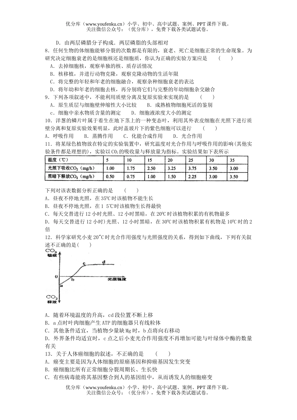 高中三年级生物上学期阶段调研测试卷_第2页