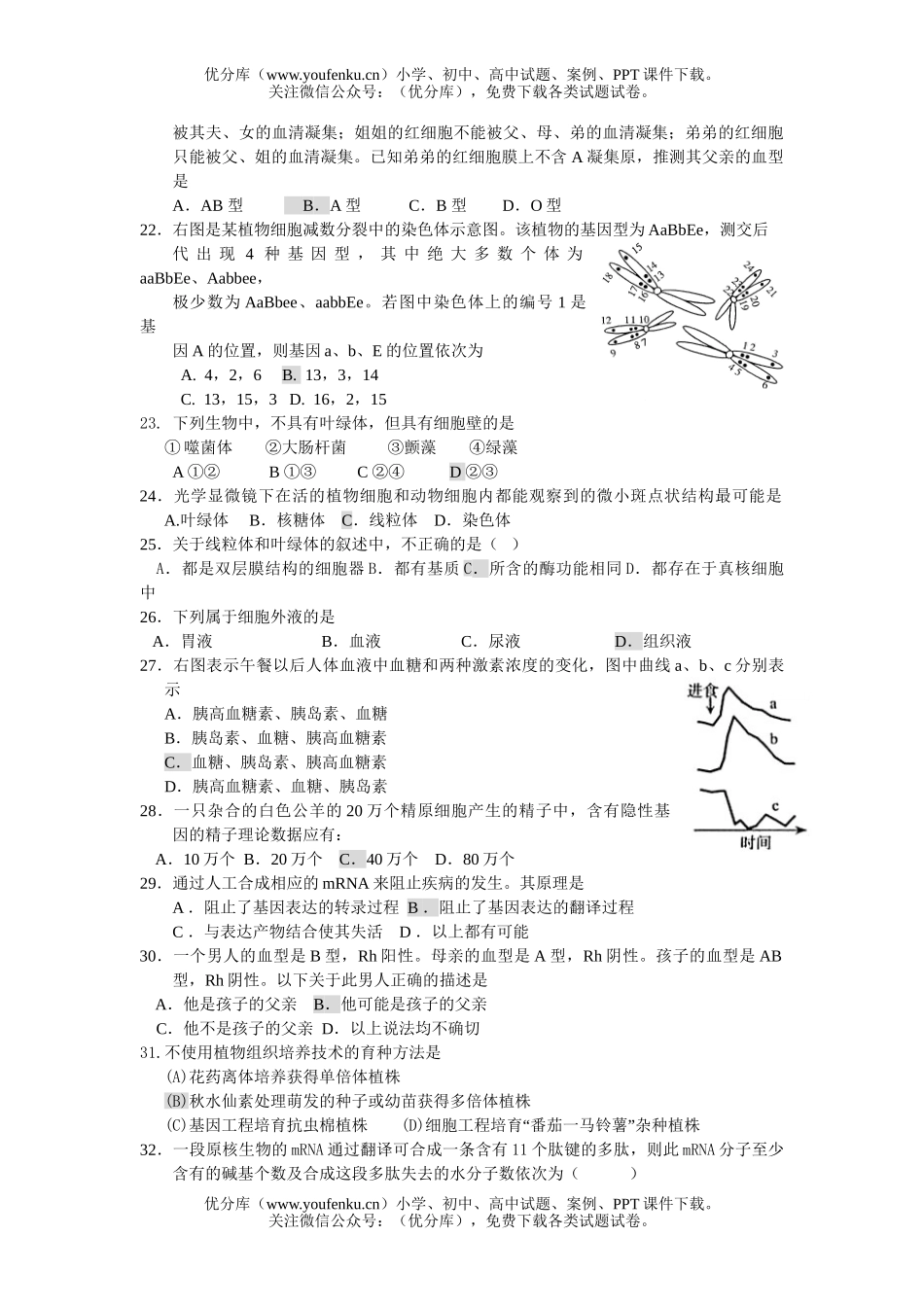高中三年级生物易错选择题试卷_第3页