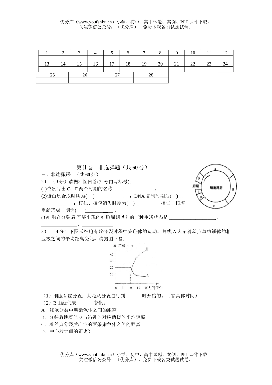高中三年级生物细胞增殖分化衰老凋亡与癌变检测试卷_第3页
