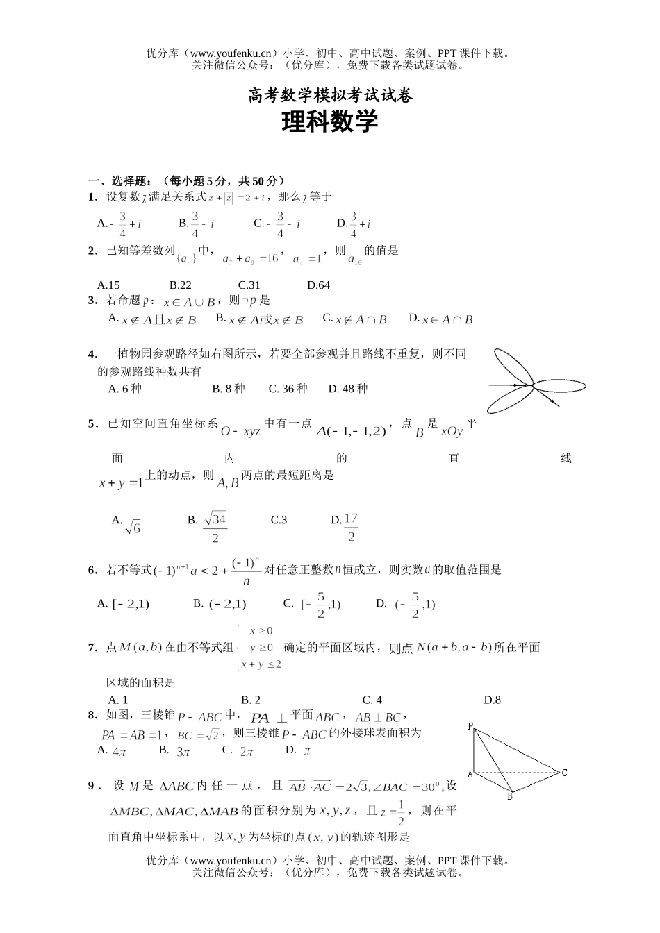 高考数学高考模拟考试卷_第1页