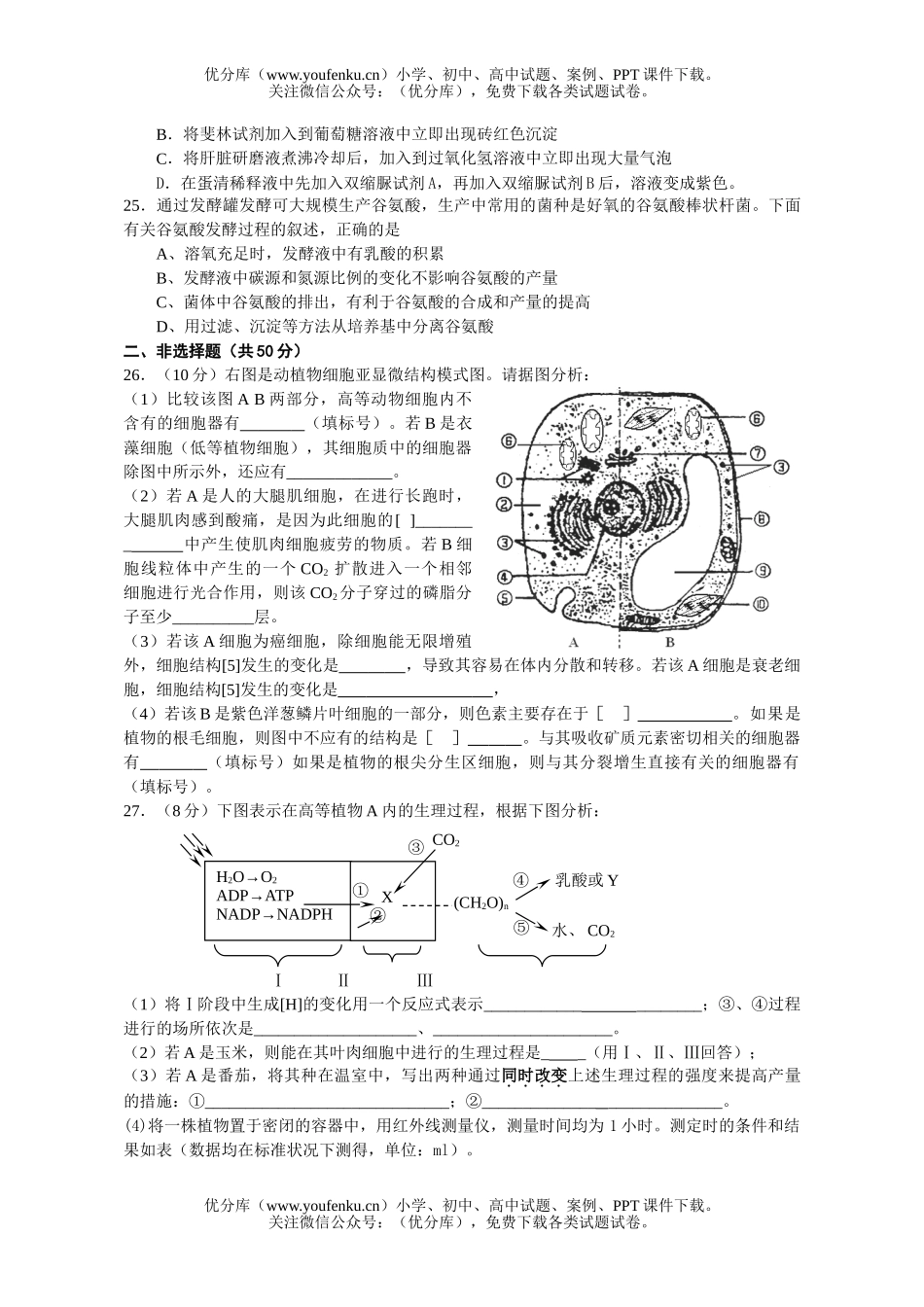 高中三年级生物第一次统一考试考前热身题试卷_第3页