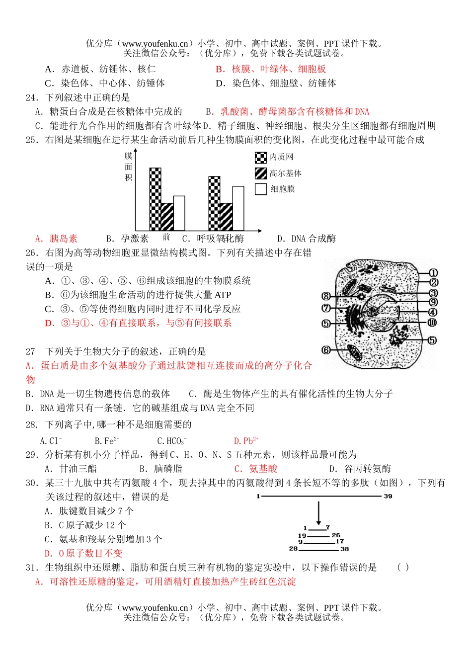 高中三年级生物第一次检测题试卷_第3页