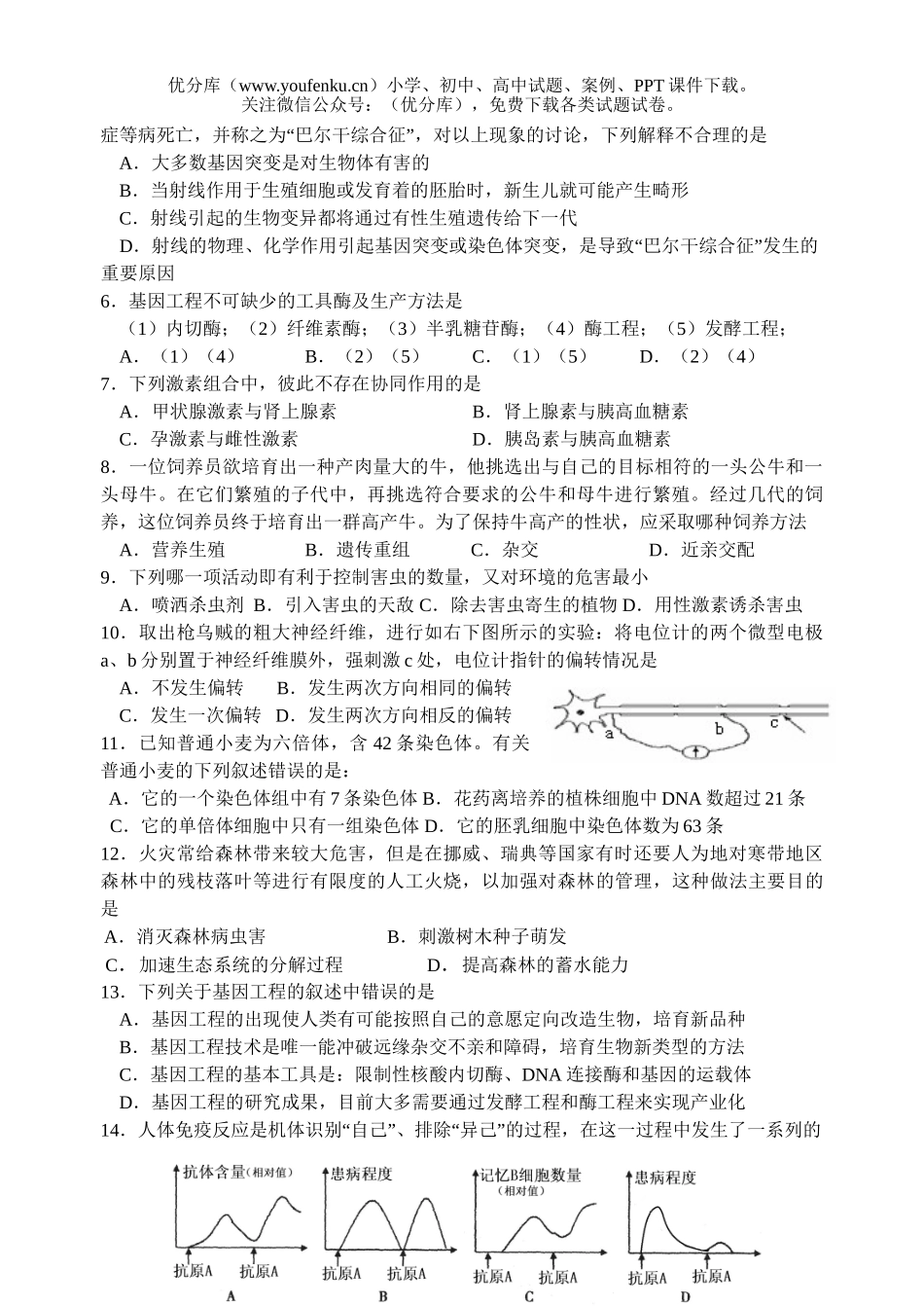 高中三年级生物综合4试卷_第2页