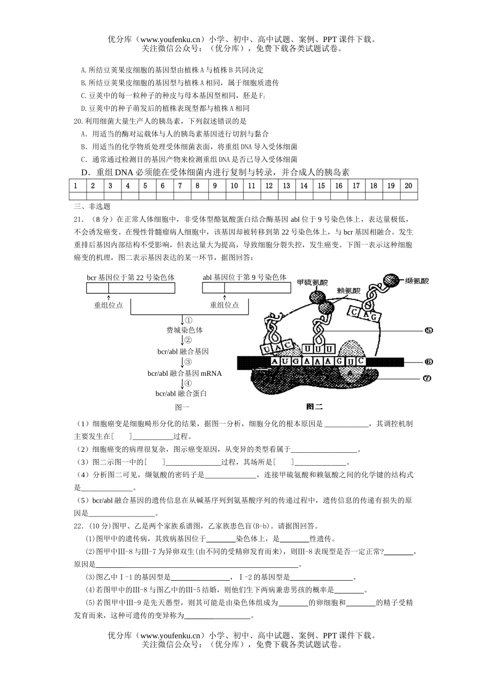 高中三年级生物遗传变异基因工程综合测试卷_第3页