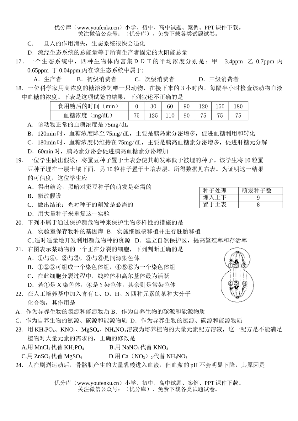 高中三年级生物第二次月考试卷_第3页