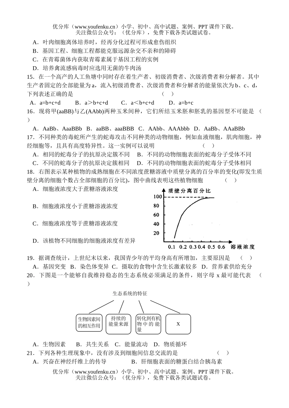 高中三年级生物第二学期第八次月考试卷_第3页