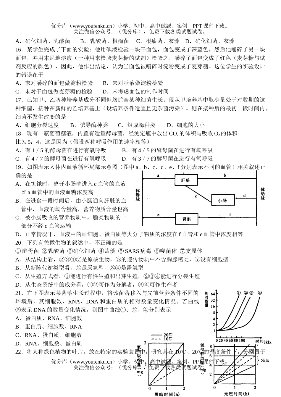 高中三年级生物08届高十月份质量检测试卷_第3页