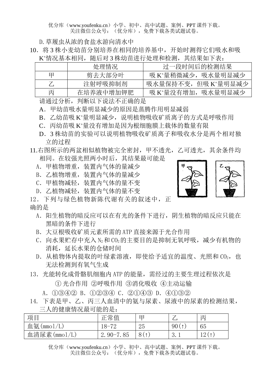 高中三年级生物08届第三次月考试卷_第3页