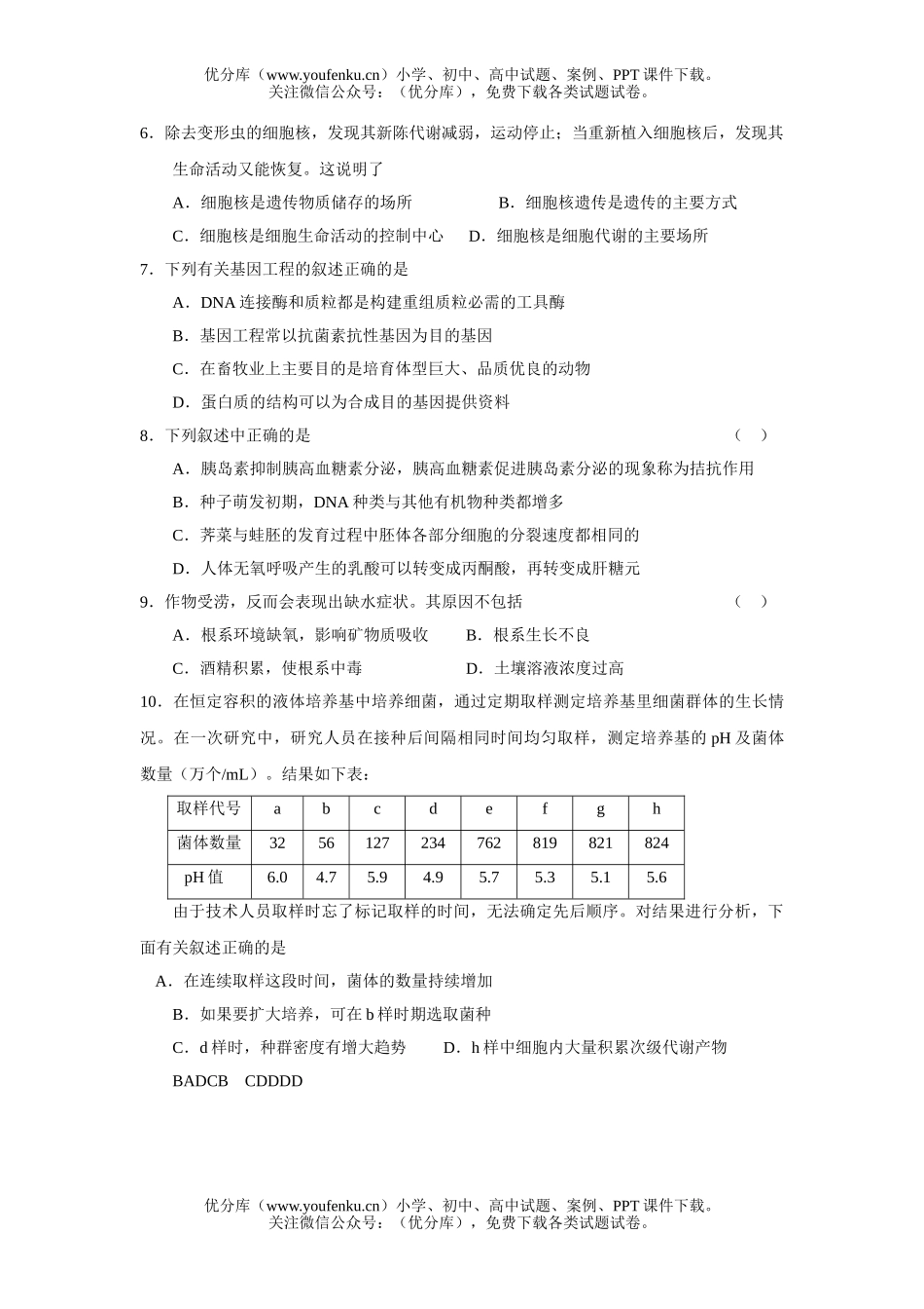 高中三年级生物08届选择题强化训练7试卷_第2页