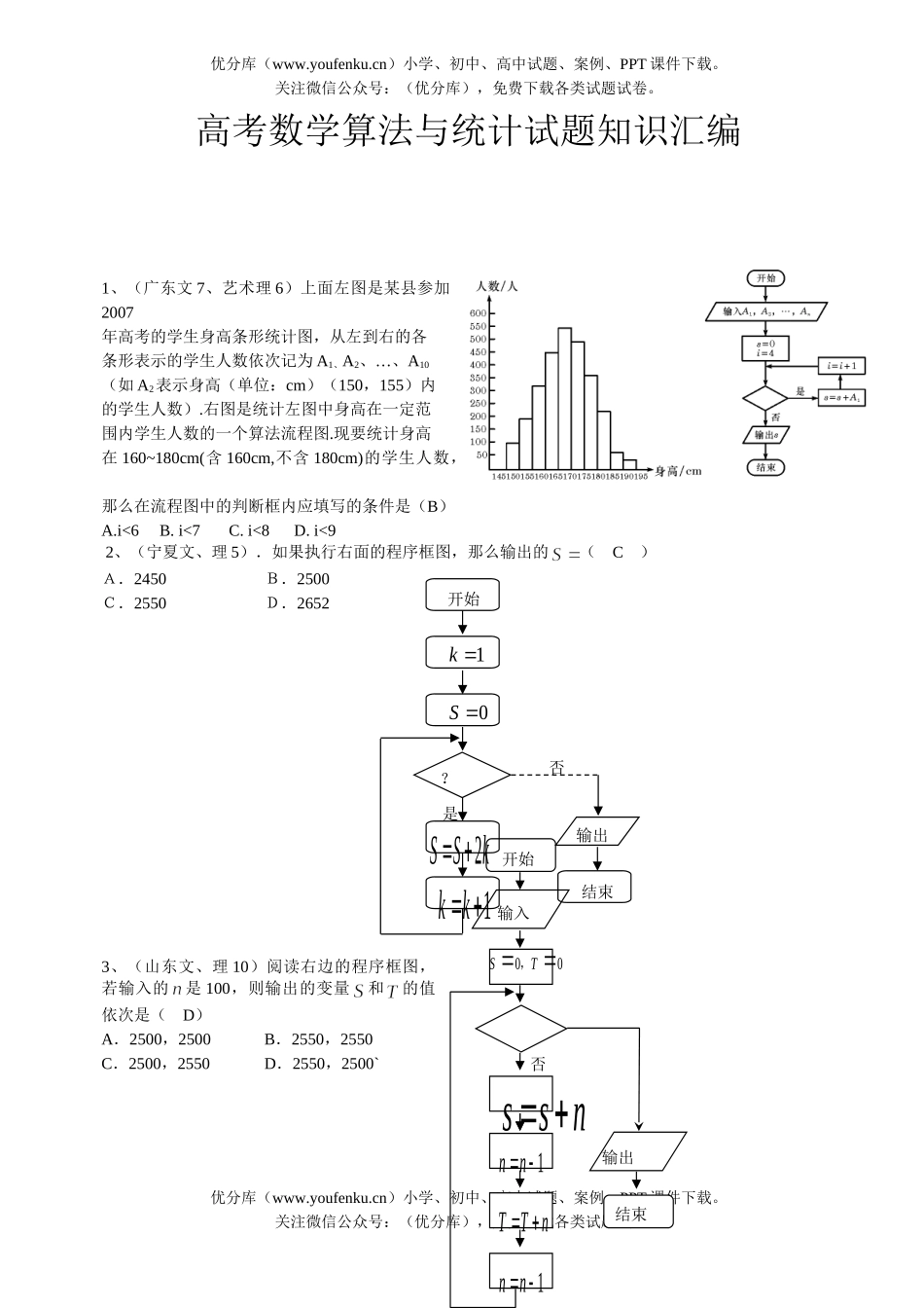 高考数学高考算法与统计汇编试卷_第1页