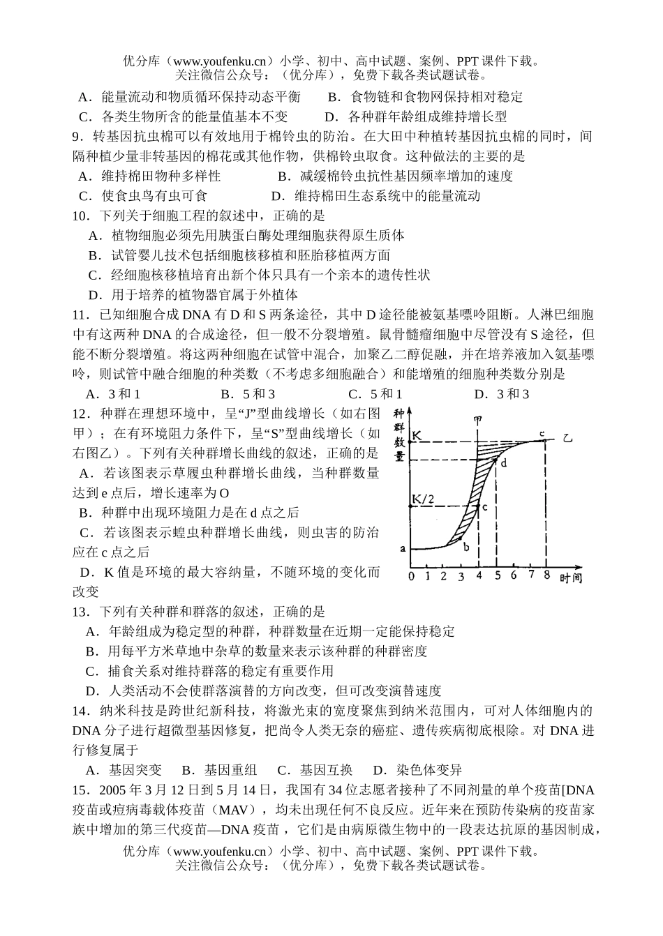 高中三年级生物综合11试卷_第2页
