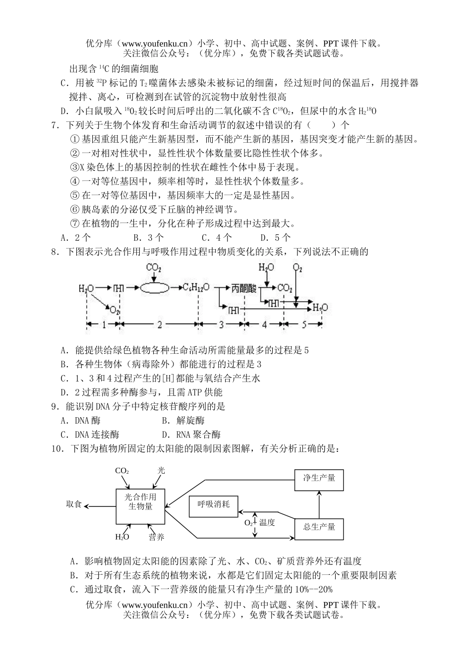 高中三年级生物高考冲刺试卷_第2页