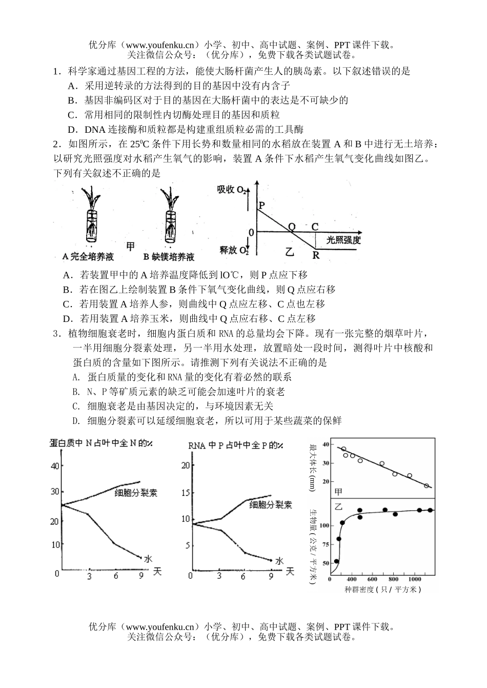 高中三年级生物年考前辅导试卷_第2页