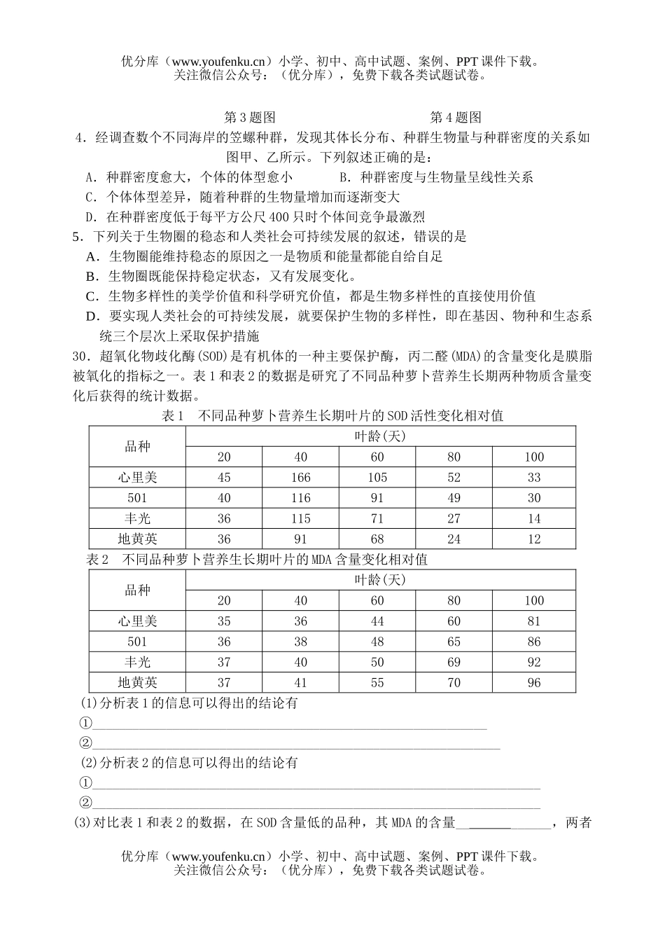 高中三年级生物年考前辅导试卷_第3页
