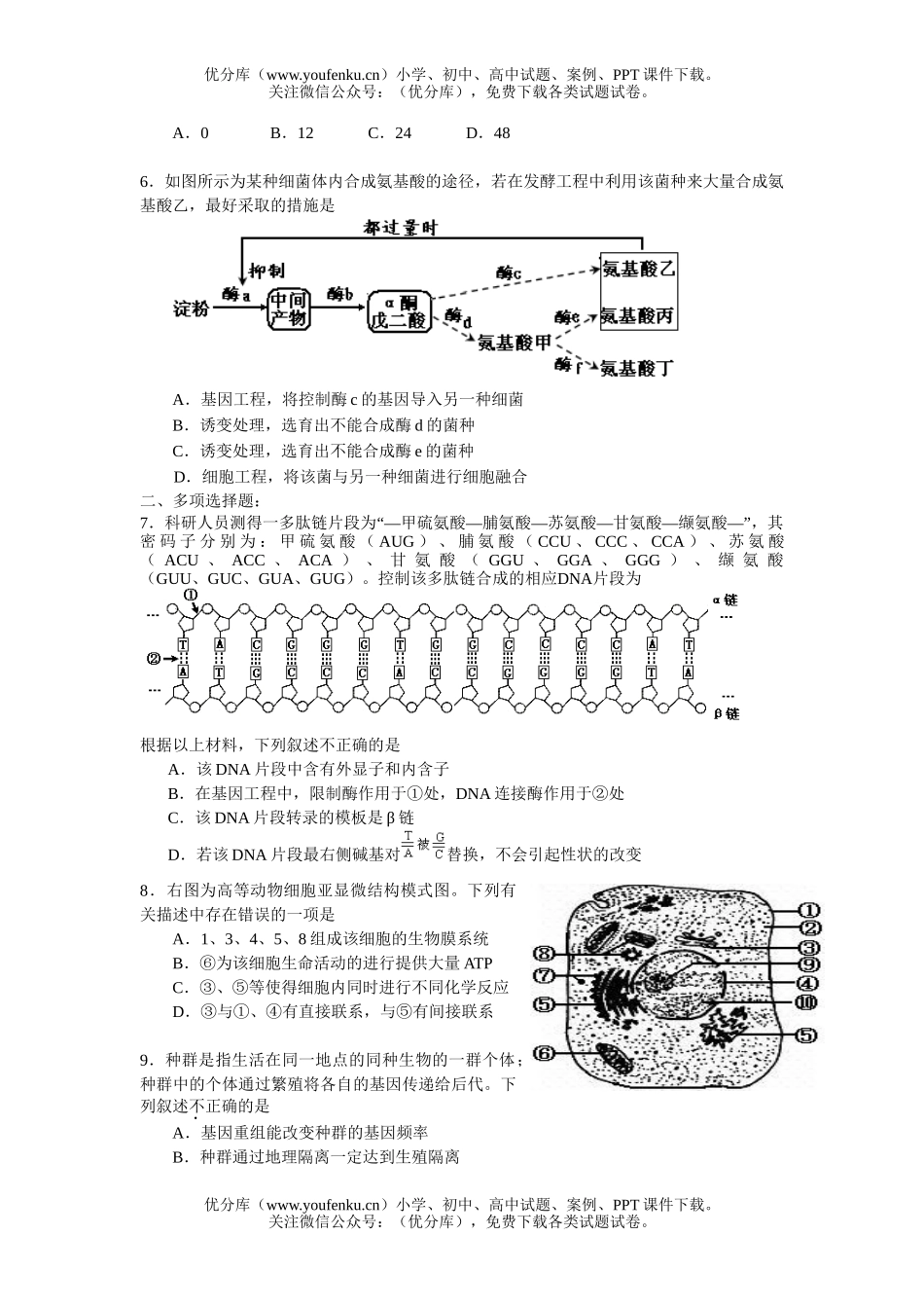 高中三年级生物复习纠错六试卷_第2页
