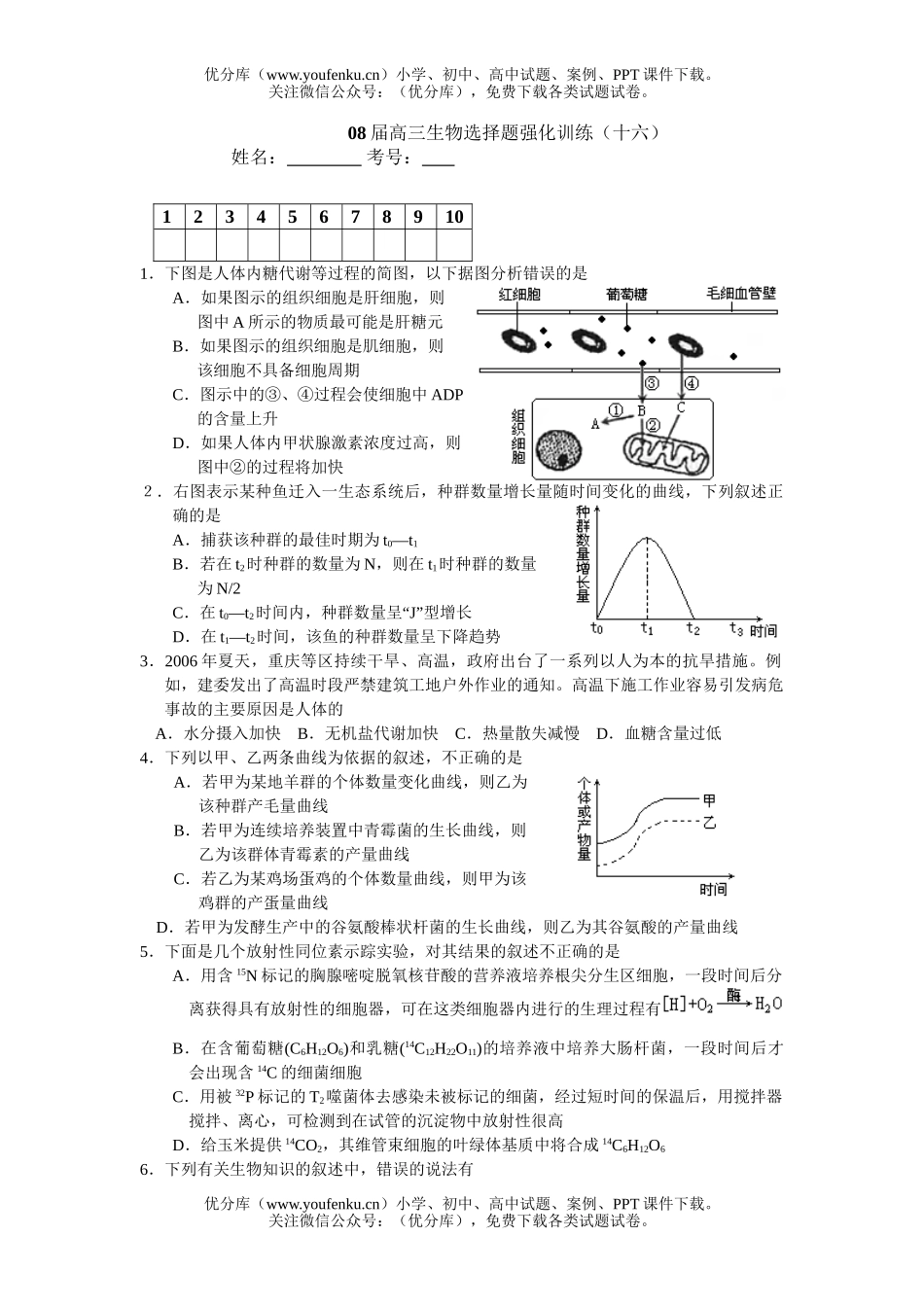 高中三年级生物08届选择题强化训练16试卷_第1页