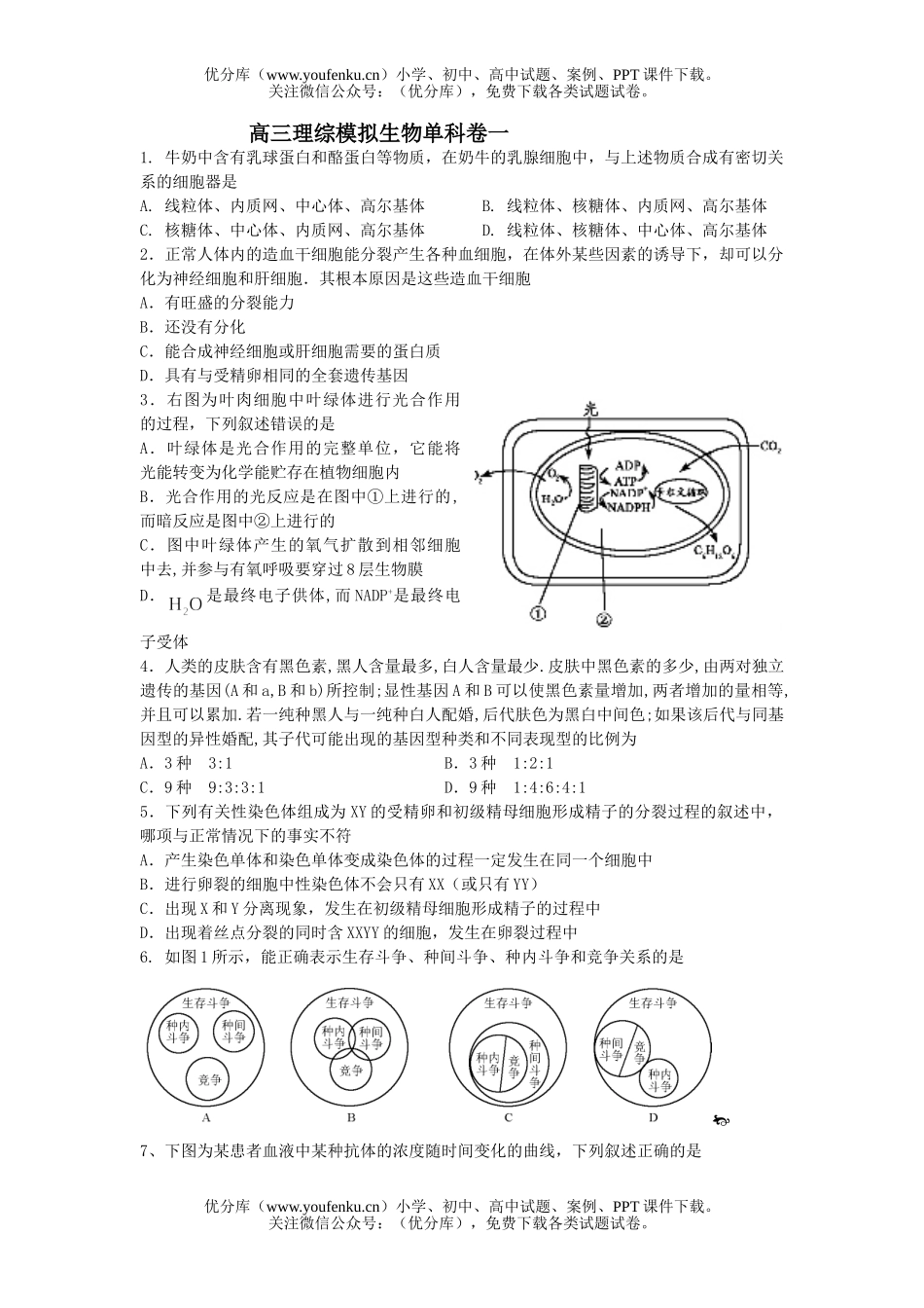 高中三年级生物理综模拟单科卷1试卷_第1页