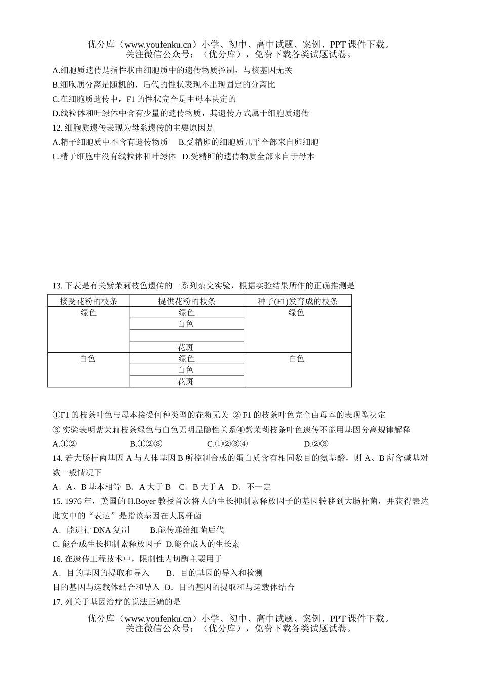 高中三年级生物选修教材第三章测试卷_第2页