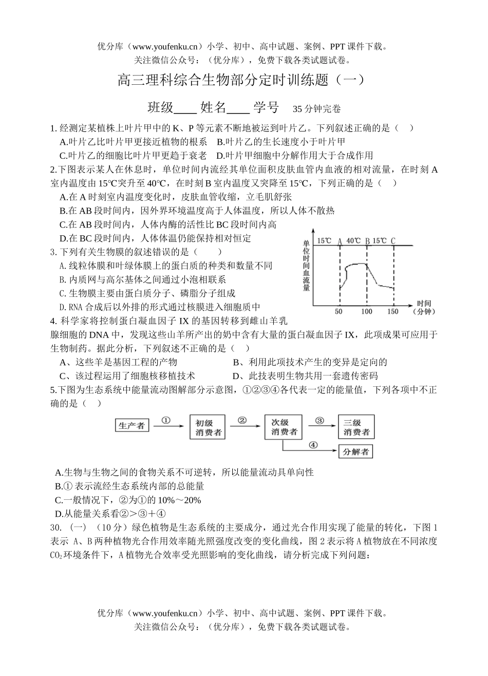 高中三年级生物理科综合部分定时训练题试卷_第1页