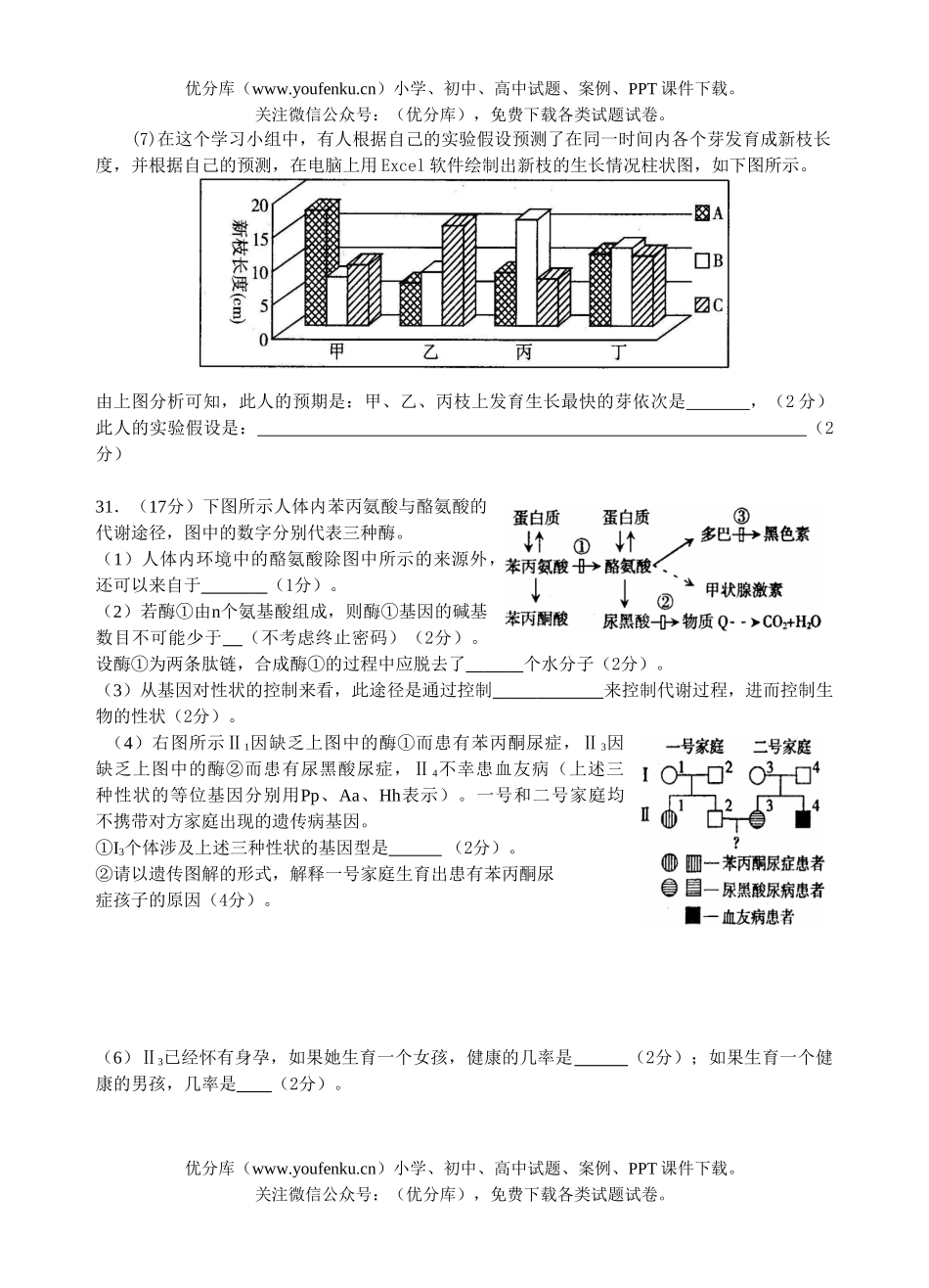 高中三年级生物理科综合部分定时训练题试卷_第3页
